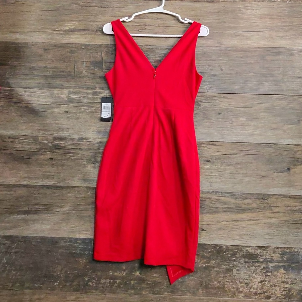 GUESS Red Draped V-Neck Midi Dress - Picture 10 of 13